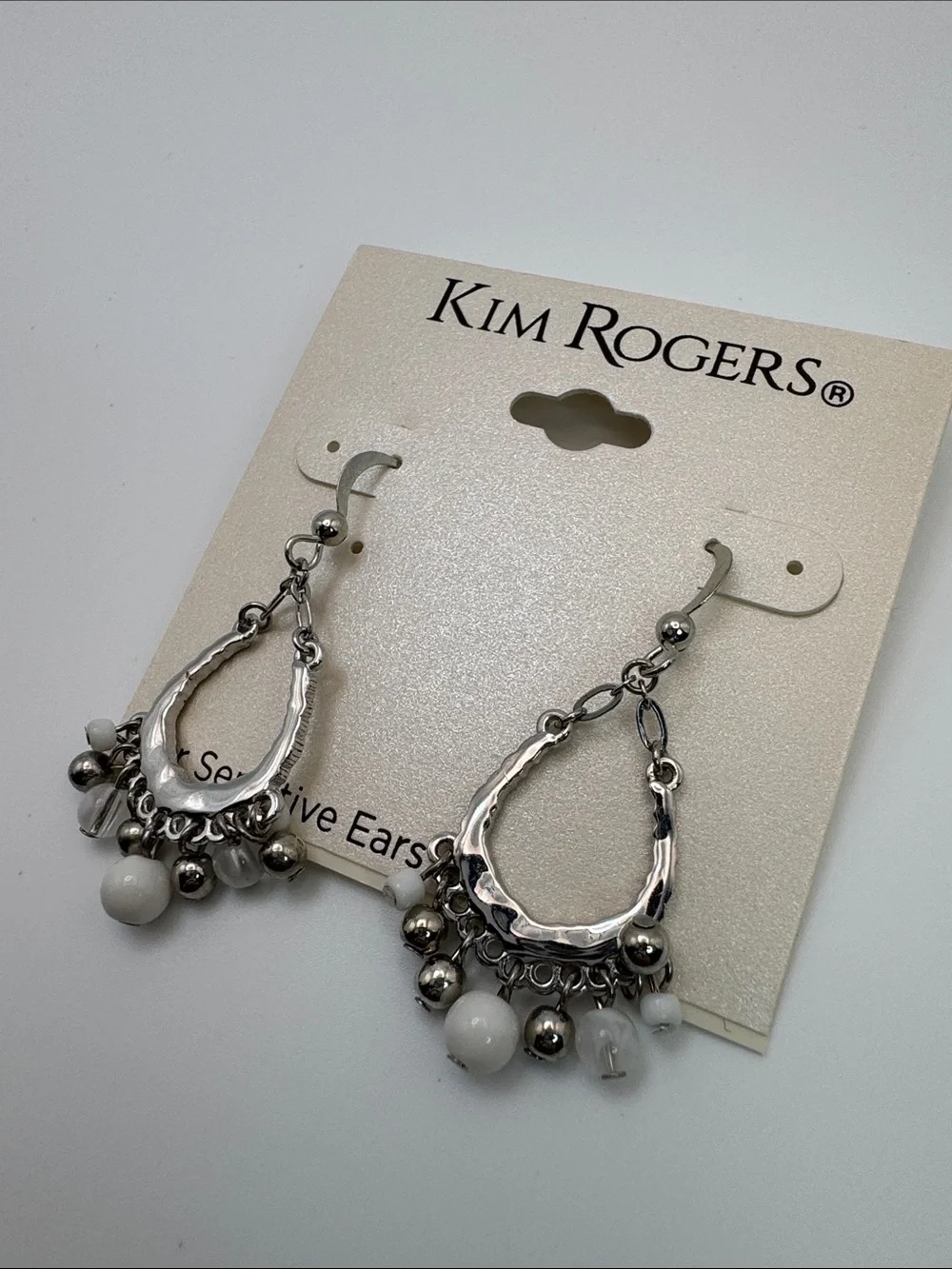 Kim Rogers Silver-Tone Hoop Earrings with White Bead Charms